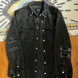 Zara Men Black ripped denim jacket
